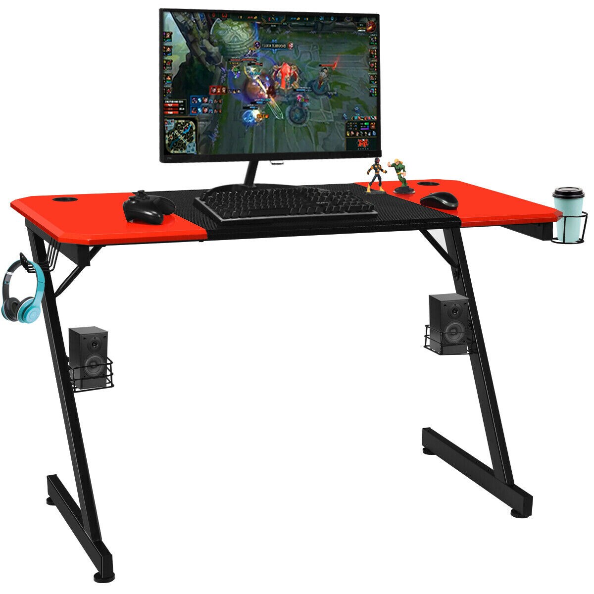 47 Inch Gaming Desk Z Shape Computer Desk W/ Storage For Cup Headphone Speaker