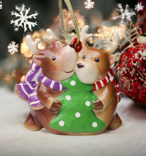 Ceramic Christmas Reindeers Ornament, Home D&#xE9;cor, Gift for Her, Gift for Mom, Kitchen D&#xE9;cor, Christmas D&#xE9;cor