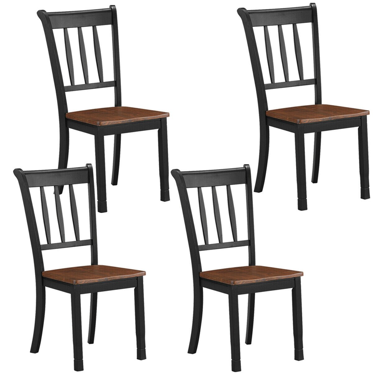 Gymax 4PCS Wooden Dining Side Chair High Back Armless Home Furniture Black