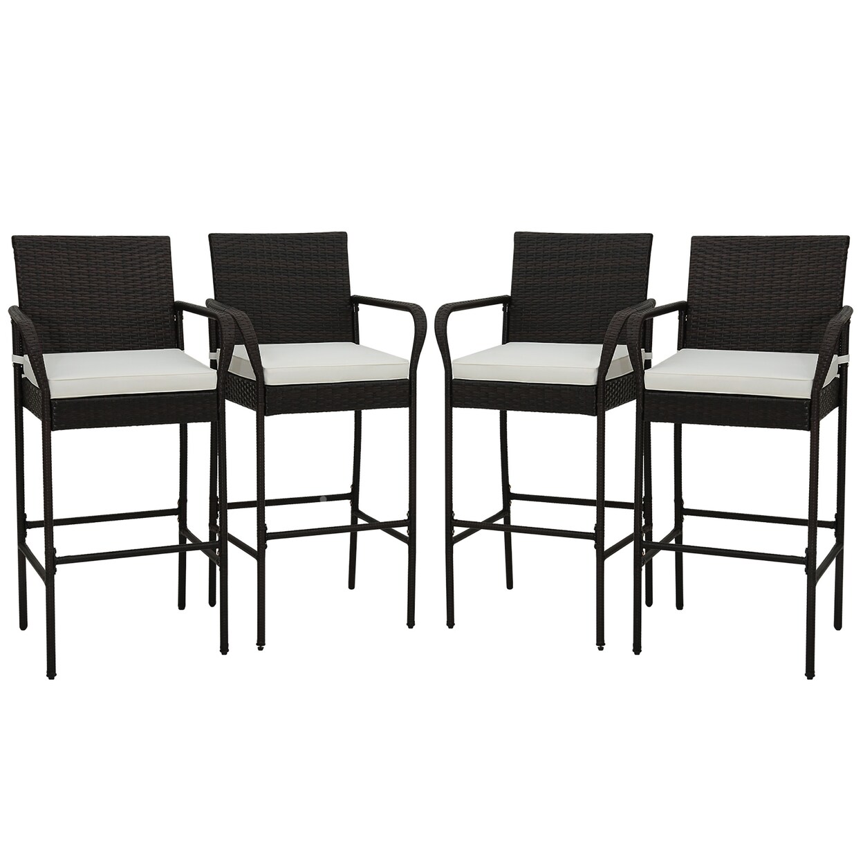 4Pcs Patio Pe Wicker Bar Chairs Counter Height Barstools With Armrests And Cushions