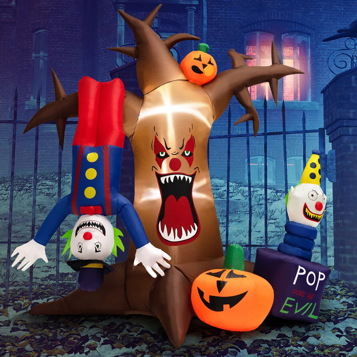 Gymax 8FT Inflatable Halloween Horror Clown Ghost Tree w/ Pop-Up Clown and LED Lights