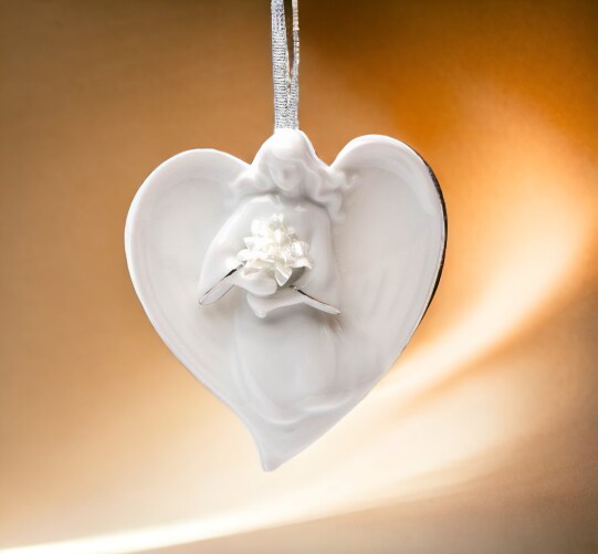 Ceramic Angel Holding Flowers Ornament, Home D&#xE9;cor, Religious D&#xE9;cor, Religious Gift, Church D&#xE9;cor, Baptism Gift