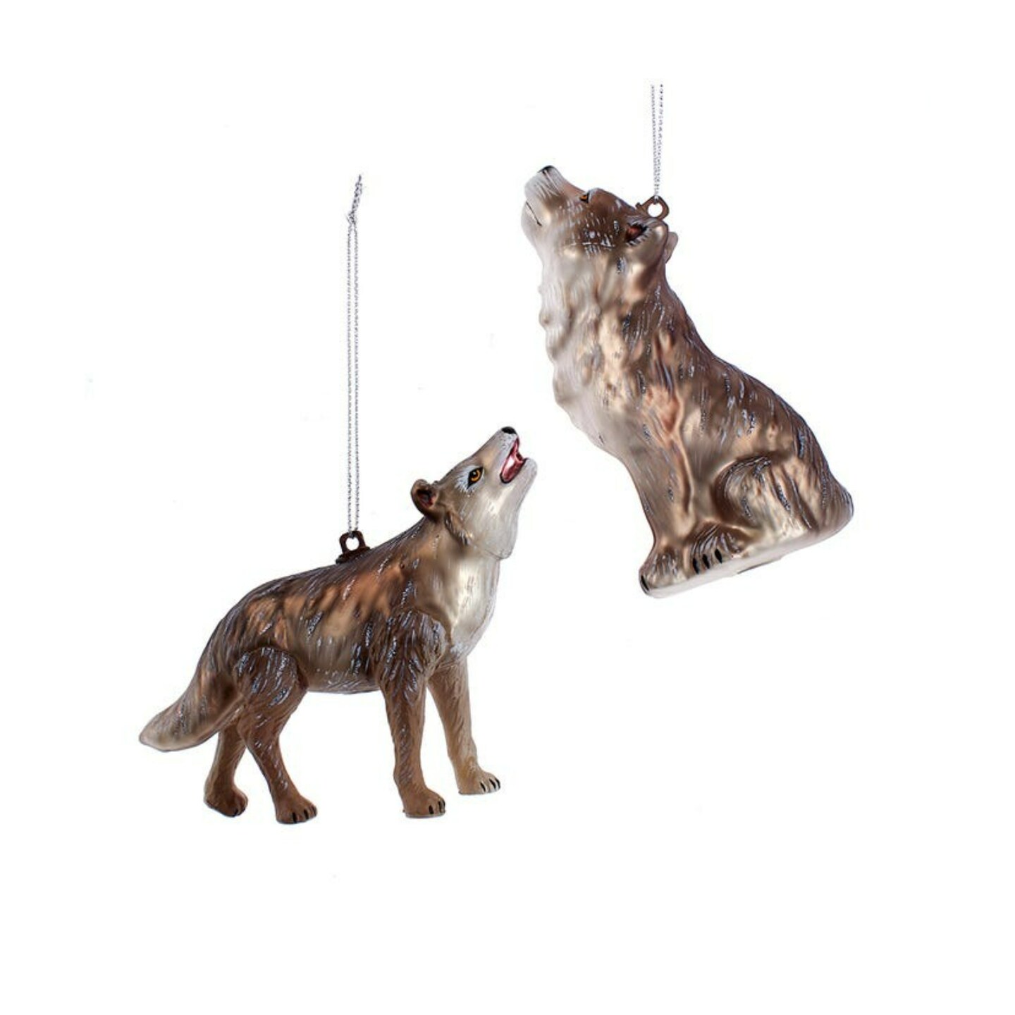 KSA Set of 6 Gray Glass Wolf Christmas Ornaments 4.25&#x22;