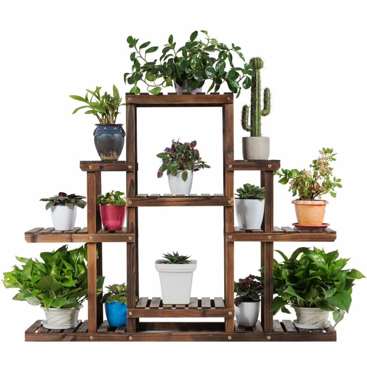 Gymax 6-Tier Flower Wood Stand Plant Display Rack Multifunctional Storage Shelf