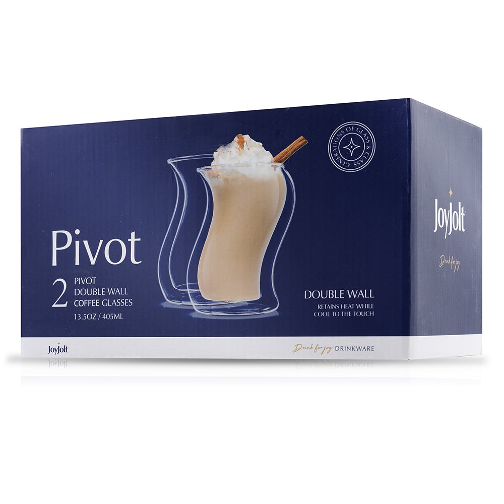 JoyJolt Pivot Double Wall Coffee Tea Glasses - 13.5 oz - Set of 2