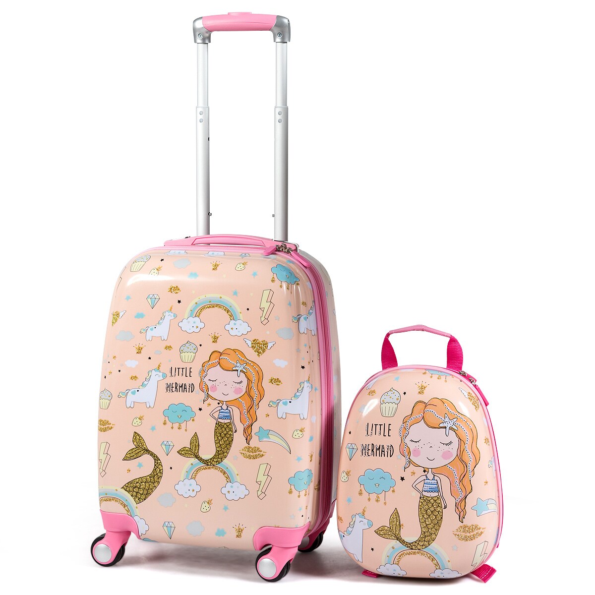 2 Pcs Kids Carry-On Luggage Set 12 Backpack And 18 Rolling Suitcase