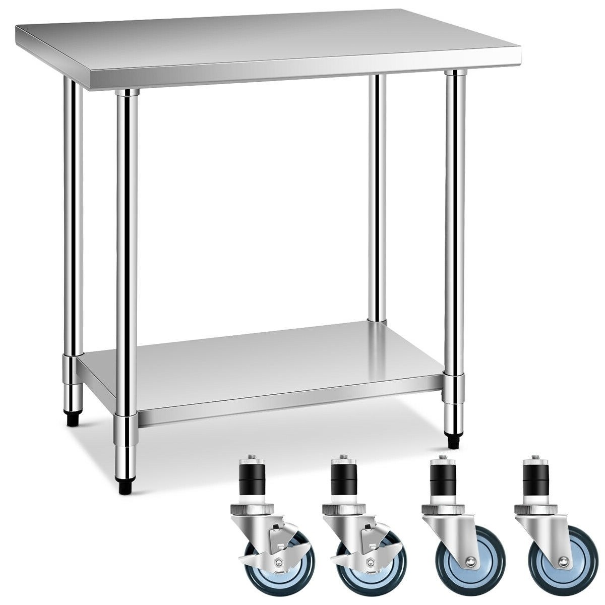 Gymax 24 x 36 Stainless Steel Commercial Kitchen Work Table w/ 4 Wheels