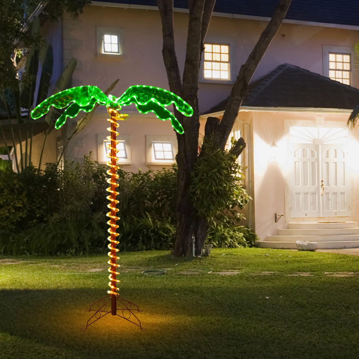 Gymax 5ft Pre-lit LED Rope Light Palm Tree Hawaii-Style Holiday Decor w/ 198 LED Lights