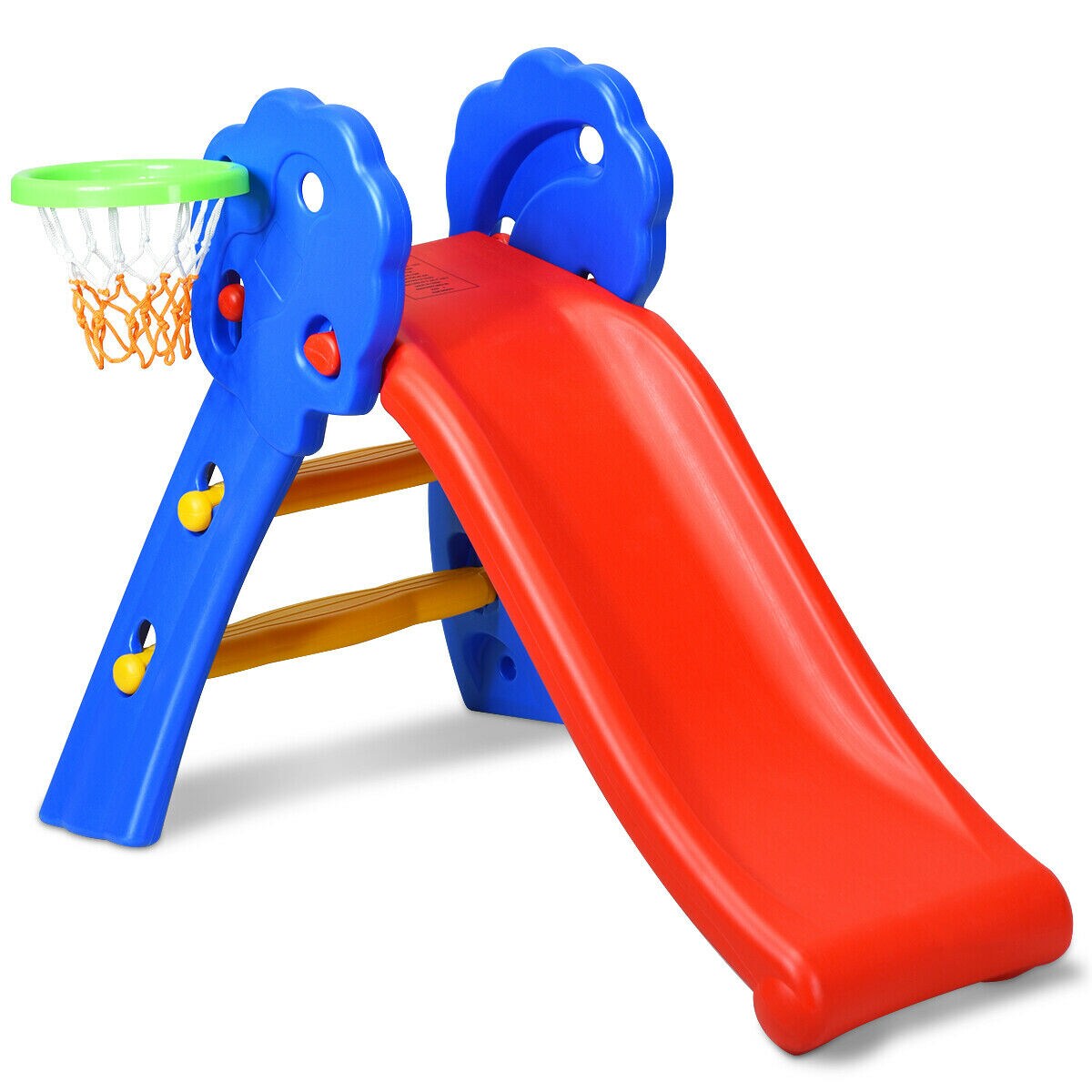 2 Step Children Folding Slide W/ Basketball Hoop For Kids Indoor And Outdoor