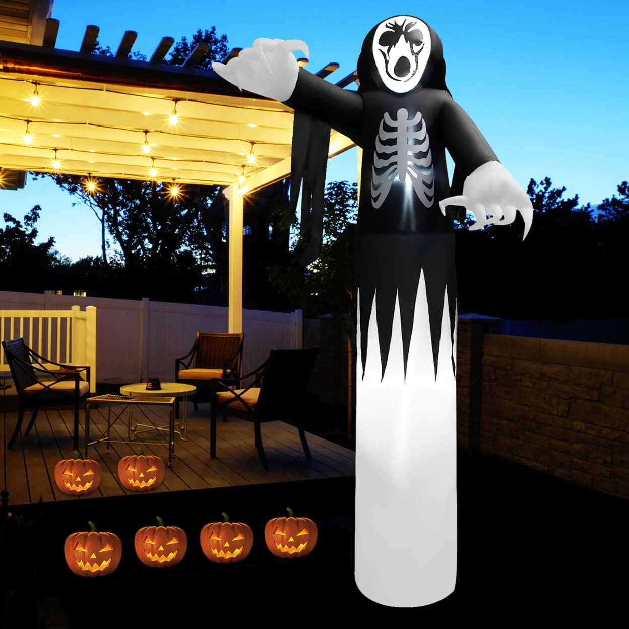 Gymax 12 FT Tall Halloween Inflatable Skeleton Ghost Spooky Halloween Blow Up Backyard Decor