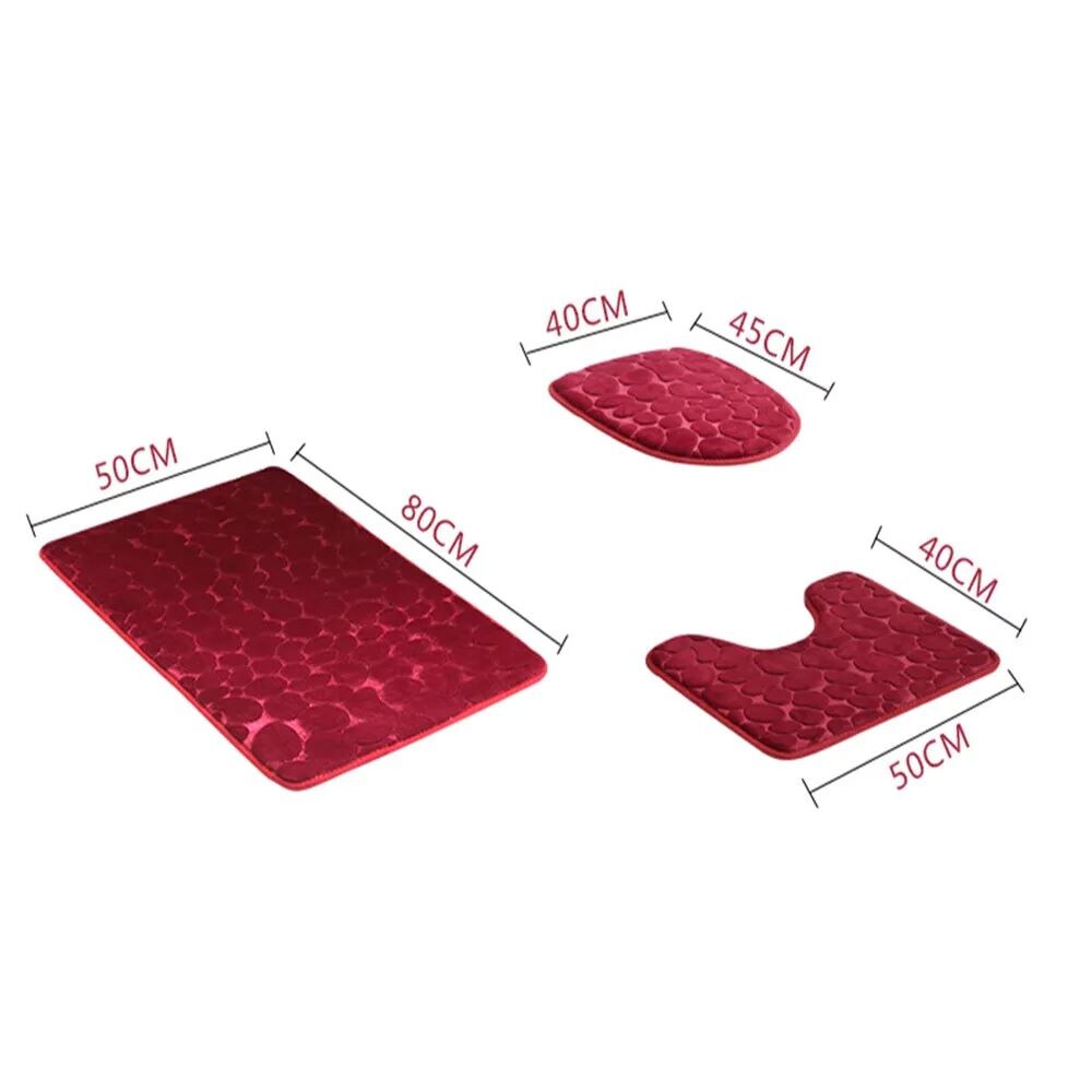 Kitcheniva U-Shape Non Slip Pedestal Bathroom Rug 3 Pcs