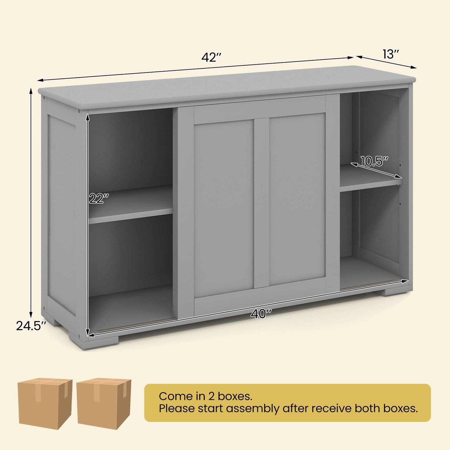 Costway Stackable Buffet Sideboard Set of 2 with Sliding Doors &#x26; Adjustable Shelf Brown/Black/Grey/Antique White