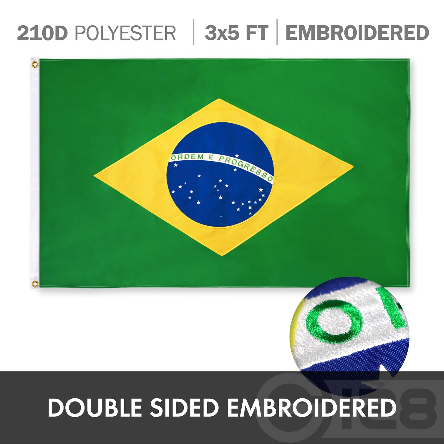 G128 Combo Pack: USA American Flag 3x5 Ft Embroidered Stars &#x26; Brazil (Brazilian) Flag 3x5 Ft Double-sided Embroidered 210D