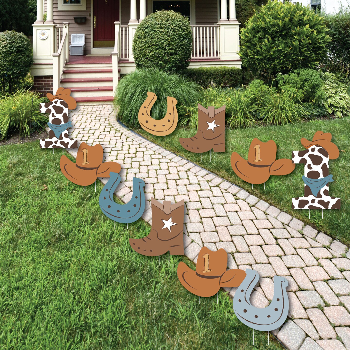 Big Dot of Happiness My First Rodeo - Outdoor Little Cowboy 1st Birthday Party Yard Decorations - 10 Piece