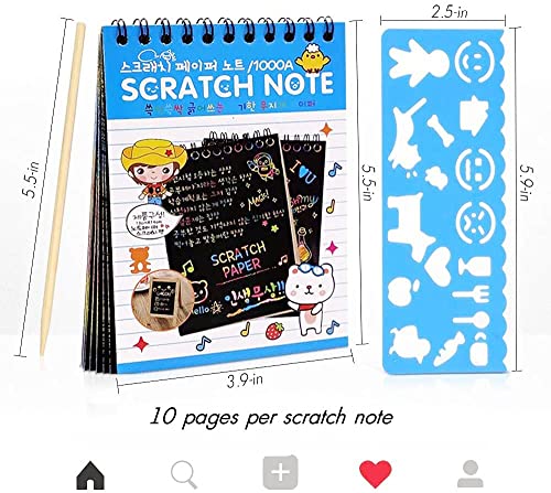 16 Pieces Drawing Notebook Set, Scratch Art Paper Rainbow Mini Notes, Sketch Drawing Pad for Kids Party Favors(with 16 Wooden Stylus & 4 Drawing Stencils)