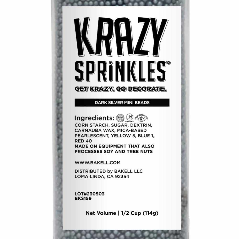 Krazy Sprinkles - Dark Silver Pearl (1/2 Cup, 1x Jar) for Cakes, Ice Cream &#x26; Cookies
