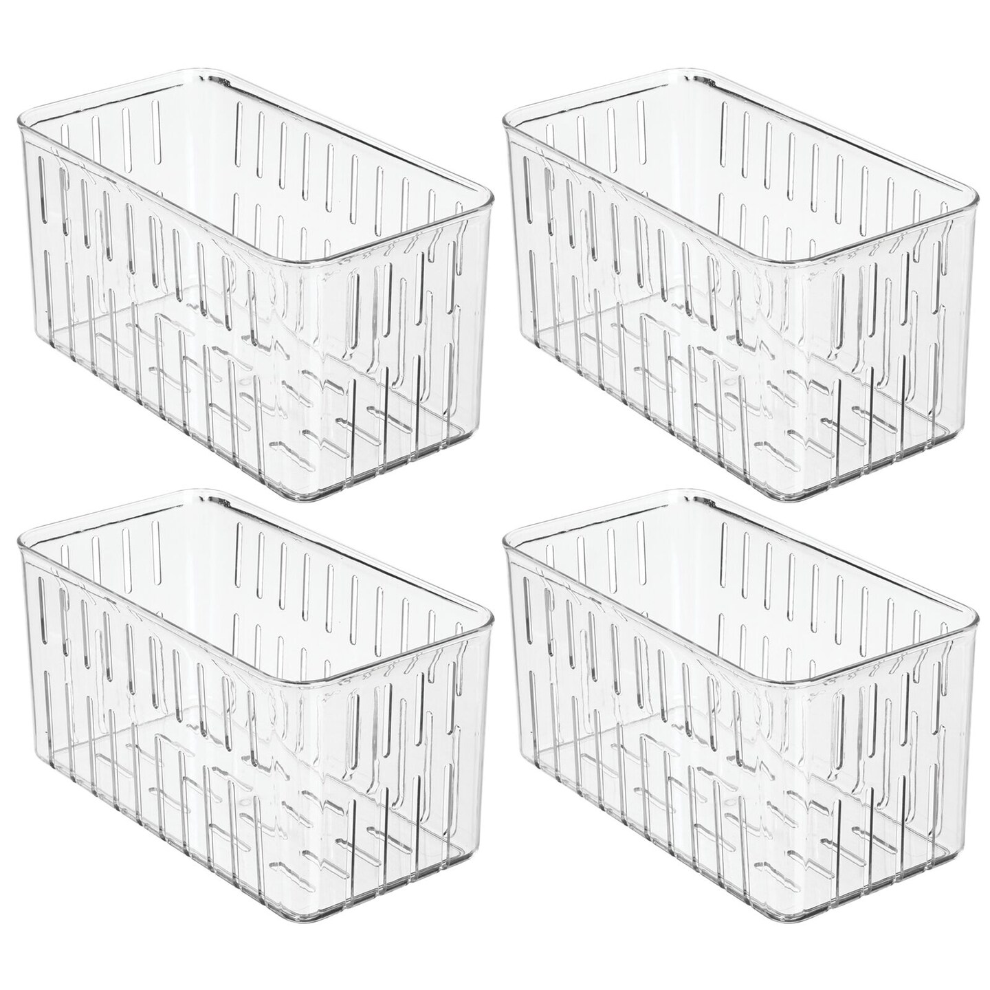 mDesign Vented Fridge Storage Bin Basket for Fruit, Vegetables, 4 Pack - Clear - Clear