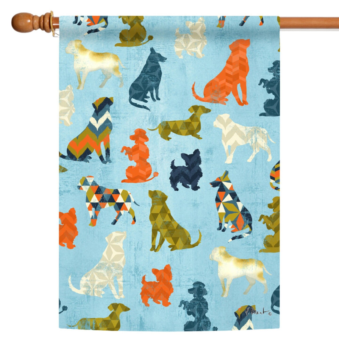Toland Home Garden Orange and Green Dogs Outdoor House Flag 40