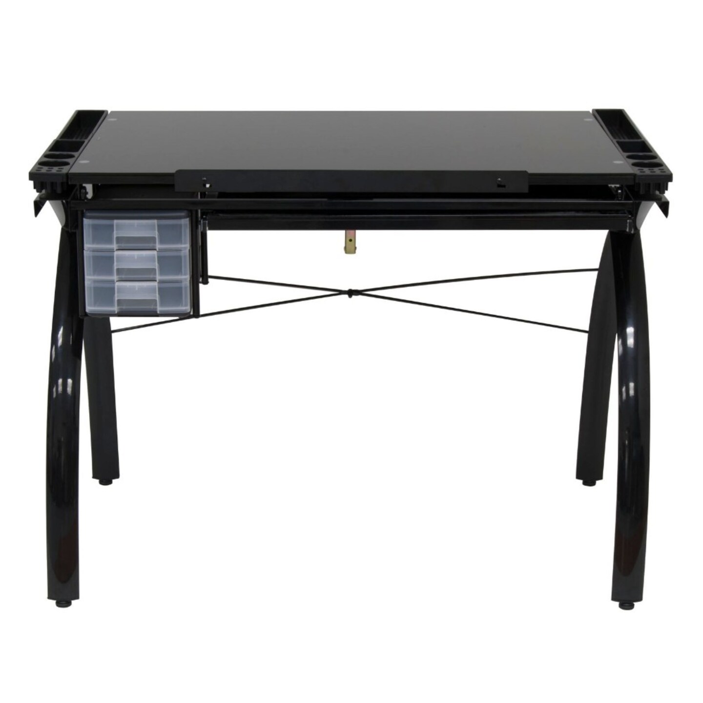 Futura Craft/Drawing Table With Adjustable Top In Black / Black Glass