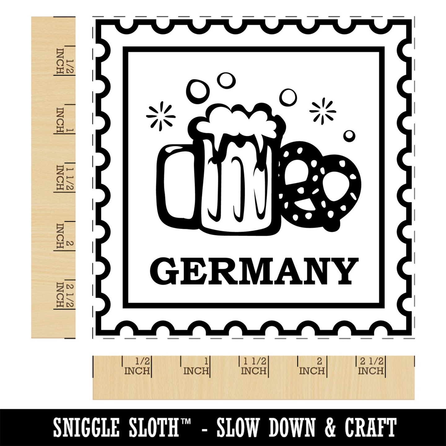 Germany Travel Beer Stein and Pretzel Square Rubber Stamp for Stamping Crafting