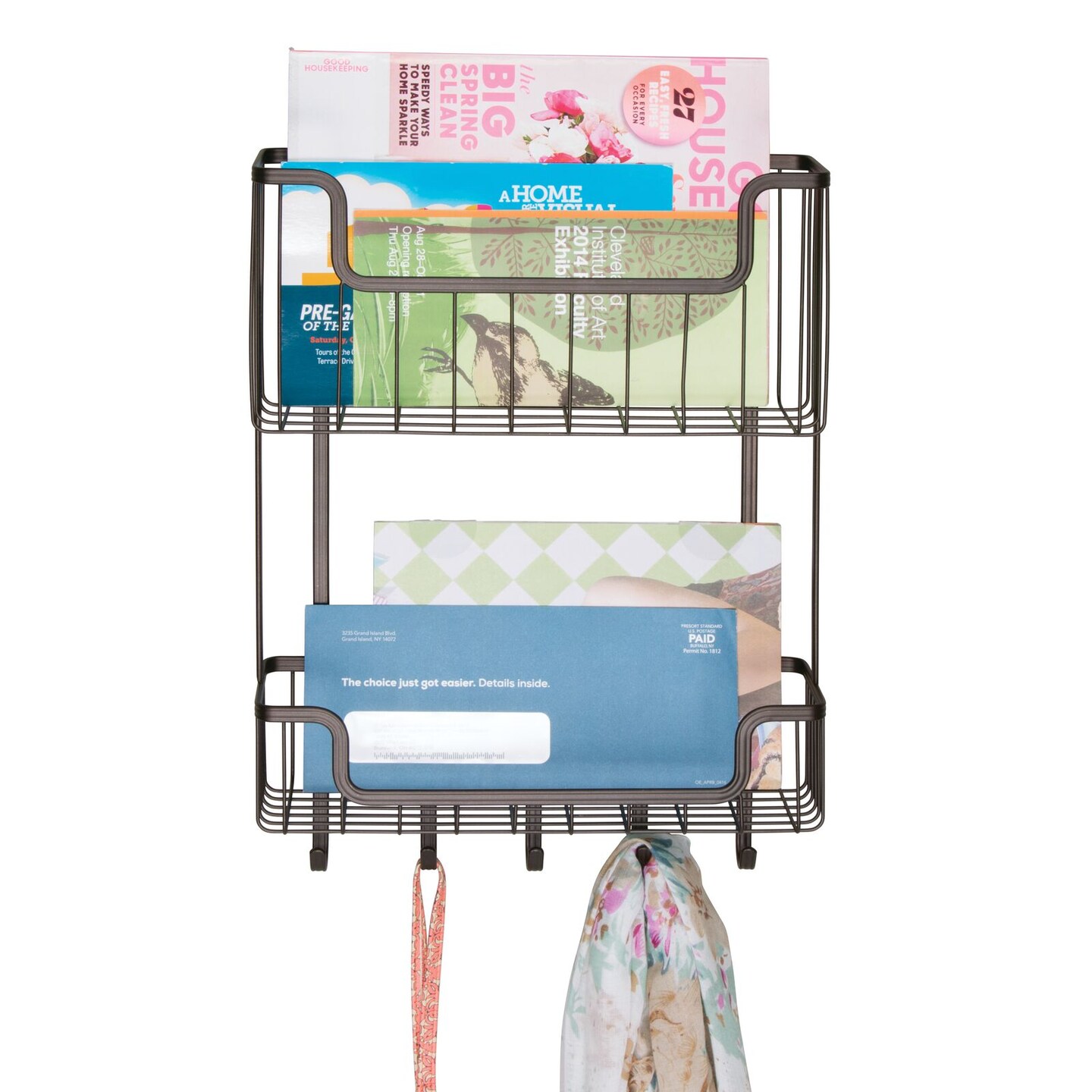 mDesign Wide Wall Mount Mail Organizer for Entryway Storage, Key Rack