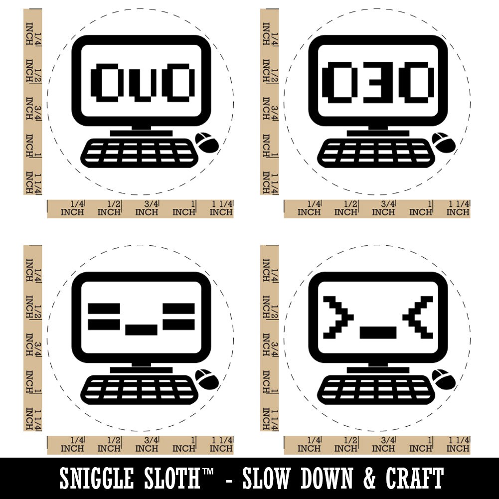 Kawaii Computers Troubled Tired Kissing Happy Rubber Stamp Set for ...