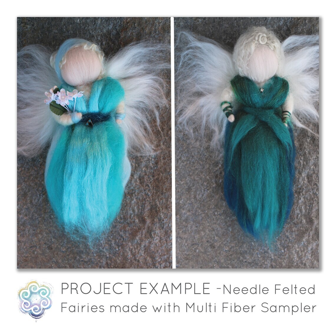 Multi Fiber Sampler - Super soft merino roving, hand dyed BFL wool &#x26; sparkling Firestar for felting, spinning, doll making