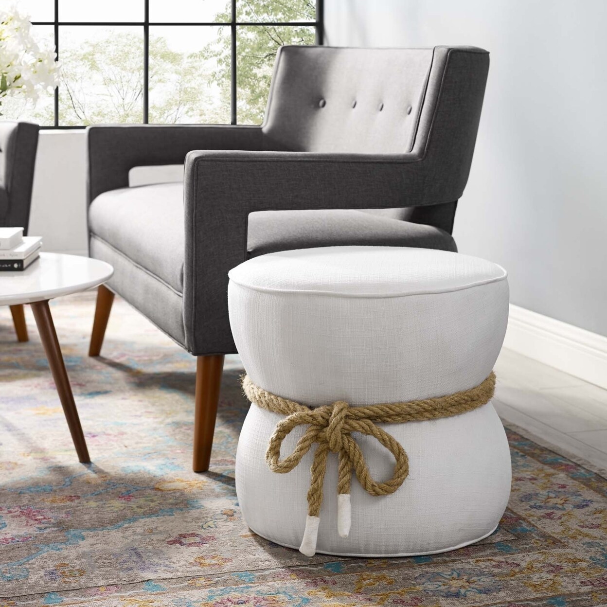 Modway Beat Nautical Rope Upholstered Fabric Ottoman-EEI-3483