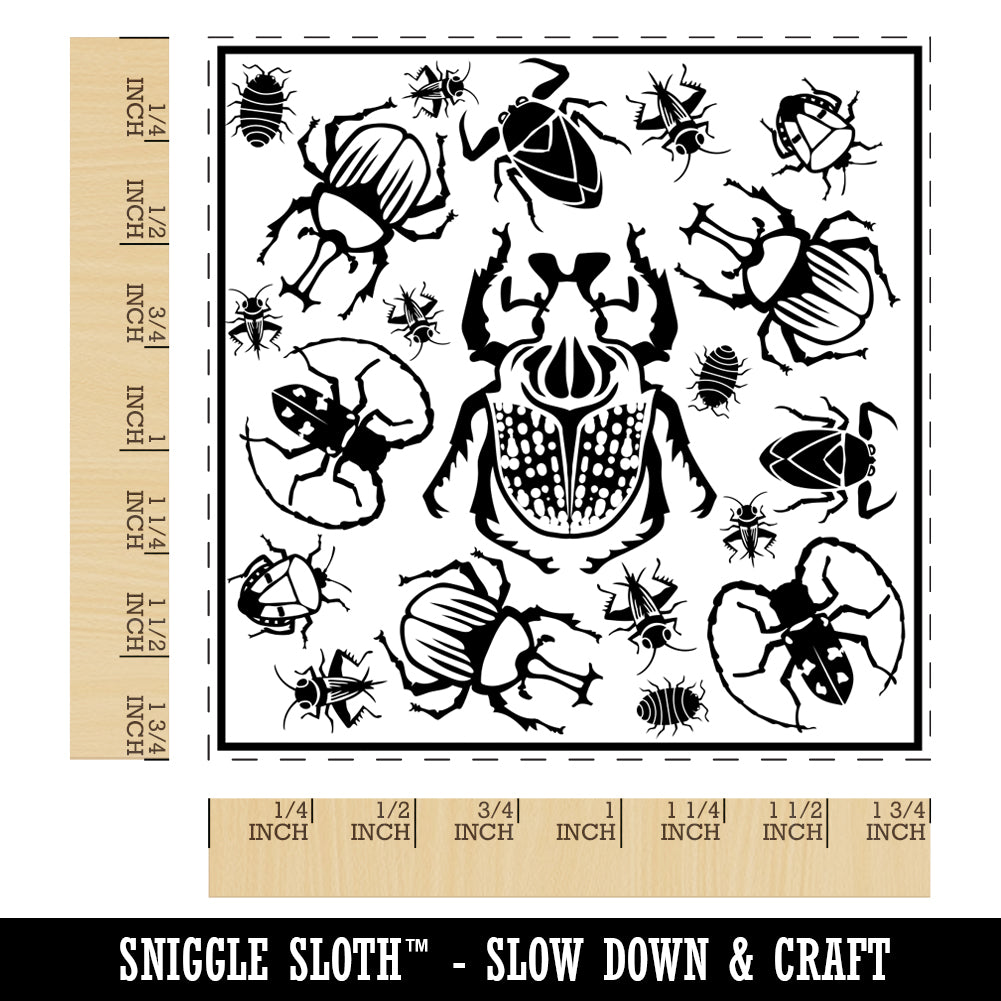 Too Many Bugs Insects and Beetles In a Box Square Rubber Stamp for Stamping Crafting