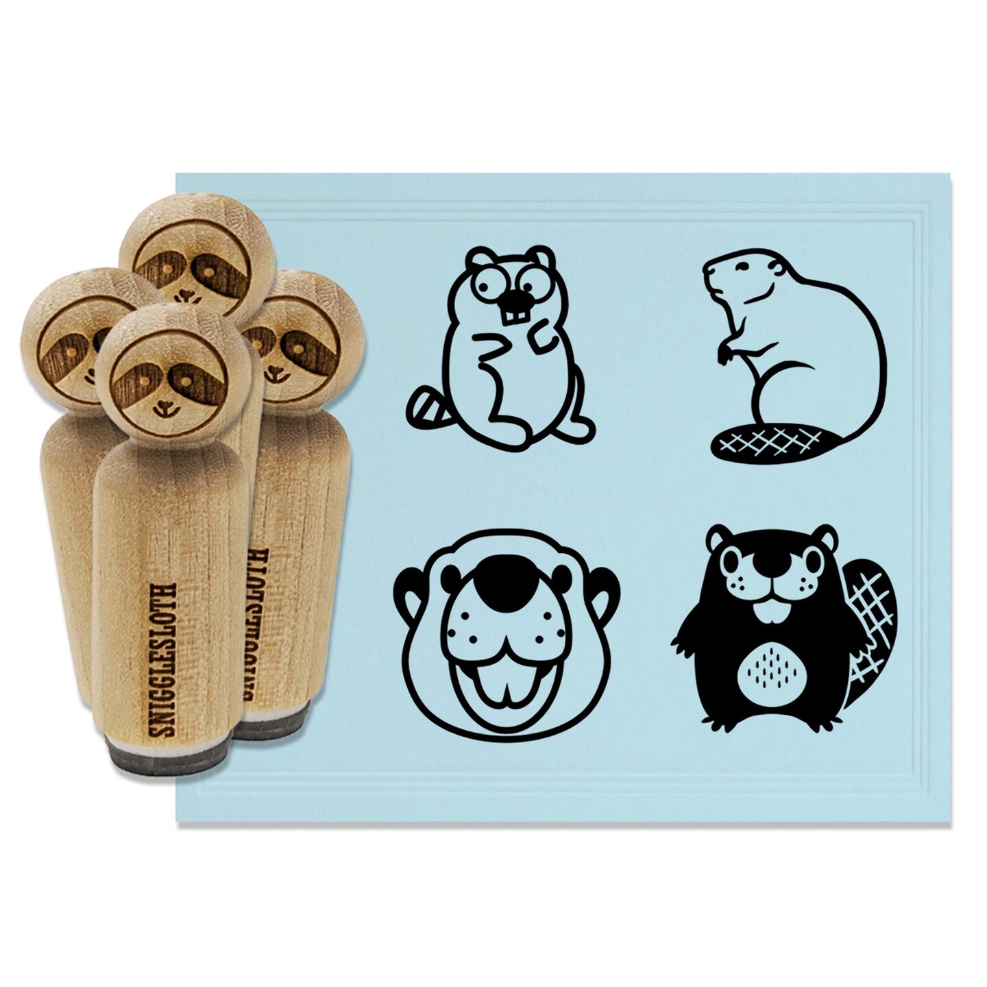 Beavers Cute Toothy Sitting Wary Cartoony Rubber Stamp Set for Stamping Crafting Planners