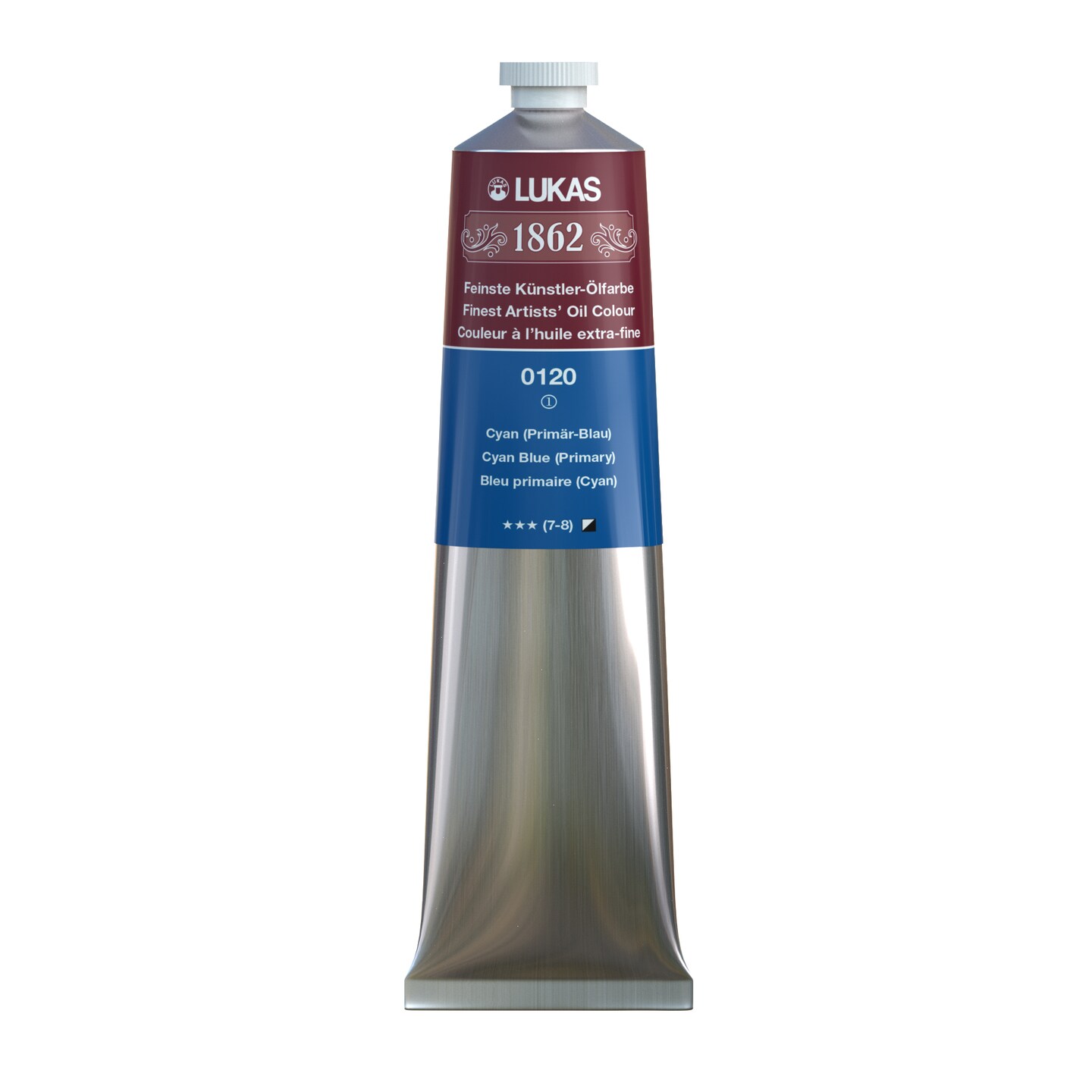 LUKAS 1862 Professional Artist Oil Paint - Cyan Blue (Primary), 200 mL - Outstanding Lightfastness, Non-Yellowing, w/ Beeswax for Smooth, Buttery Texture, Consistent Hue for Professional Artists