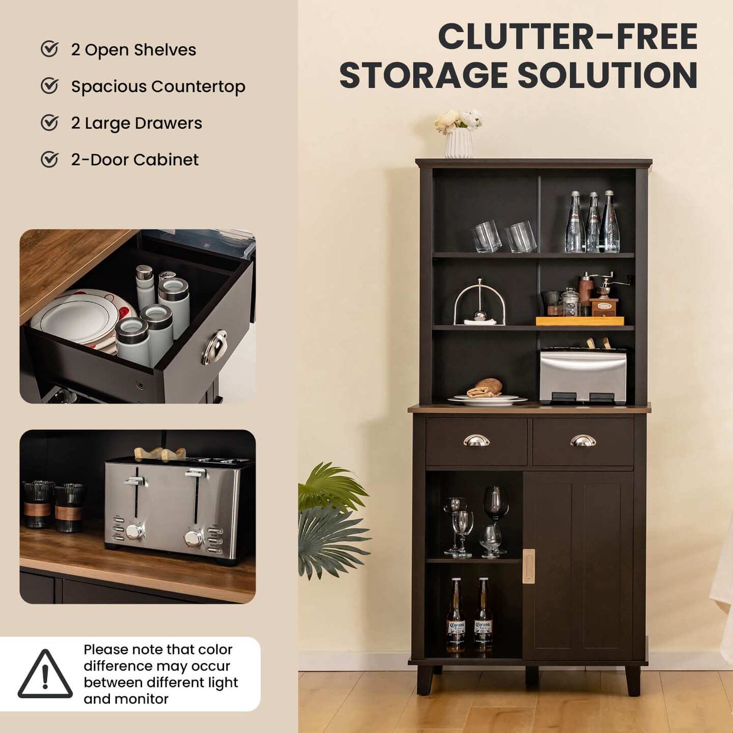 Freestanding Kitchen Pantry Cabinet with Sliding Doors