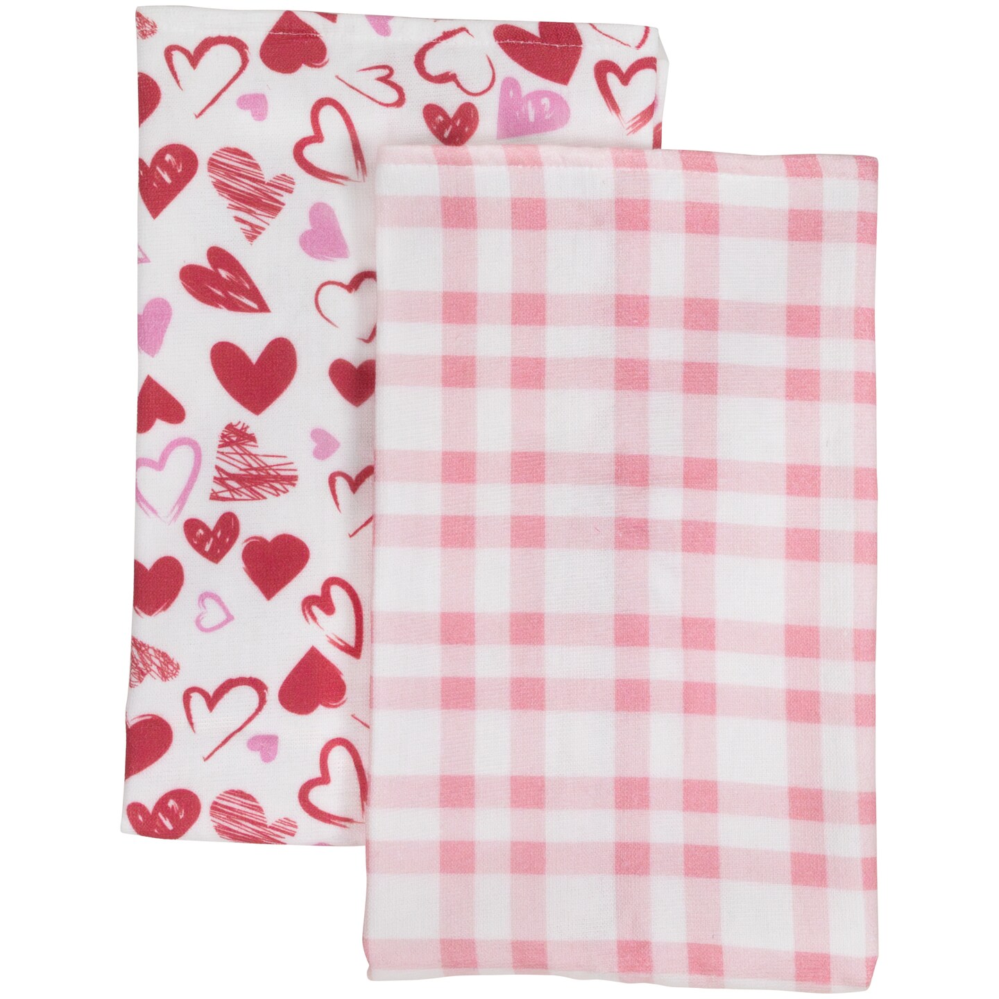 Northlight Plaid and Hearts Valentine's Day Kitchen Tea Towels - 26" - Pink and Red - Set of 2