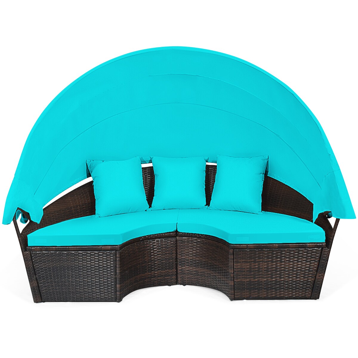 Patio Round Daybed Rattan Furniture Sets with Canopy