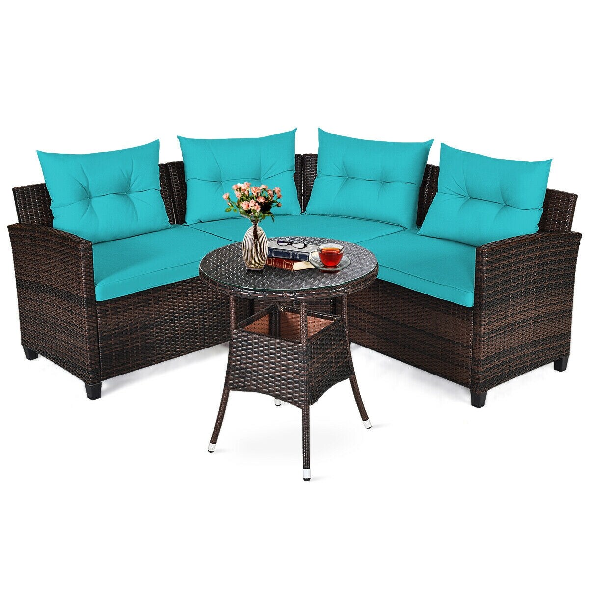 Outdoor Sofa Conversation Set with Coffee Table Rattan Seating