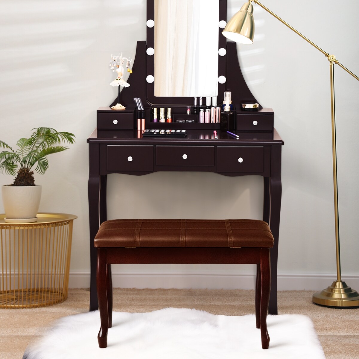 Solid Wood PU Leather Piano Bench with Storage