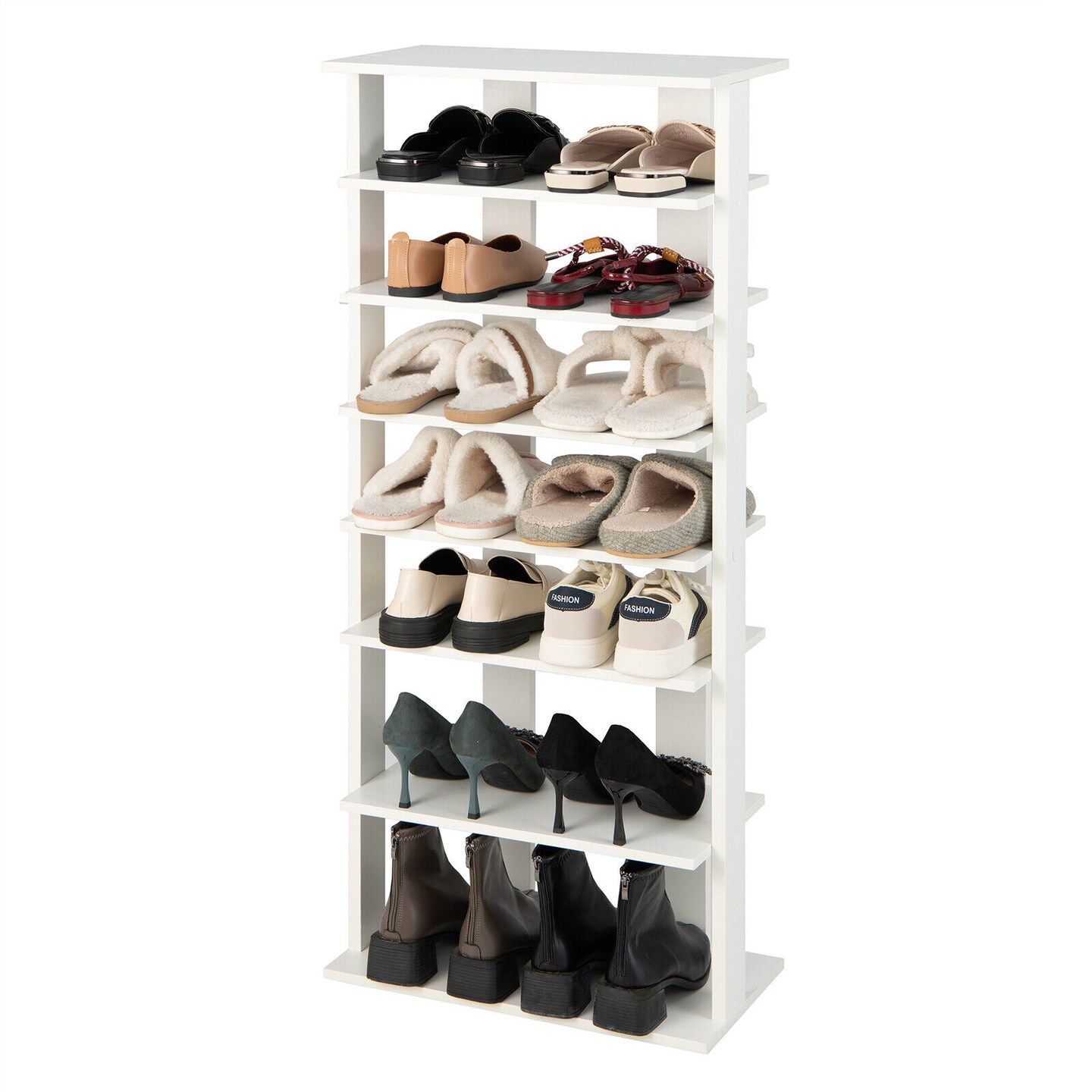 7-Tier Dual 14 Pair Shoe Rack Free Standing Concise Shelves Storage