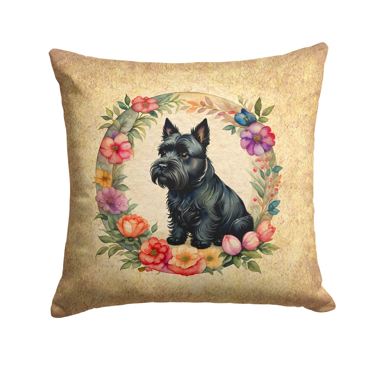 Caroline&#x27;s Treasures Scottish Terrier and Flowers Fabric Decorative Pillow