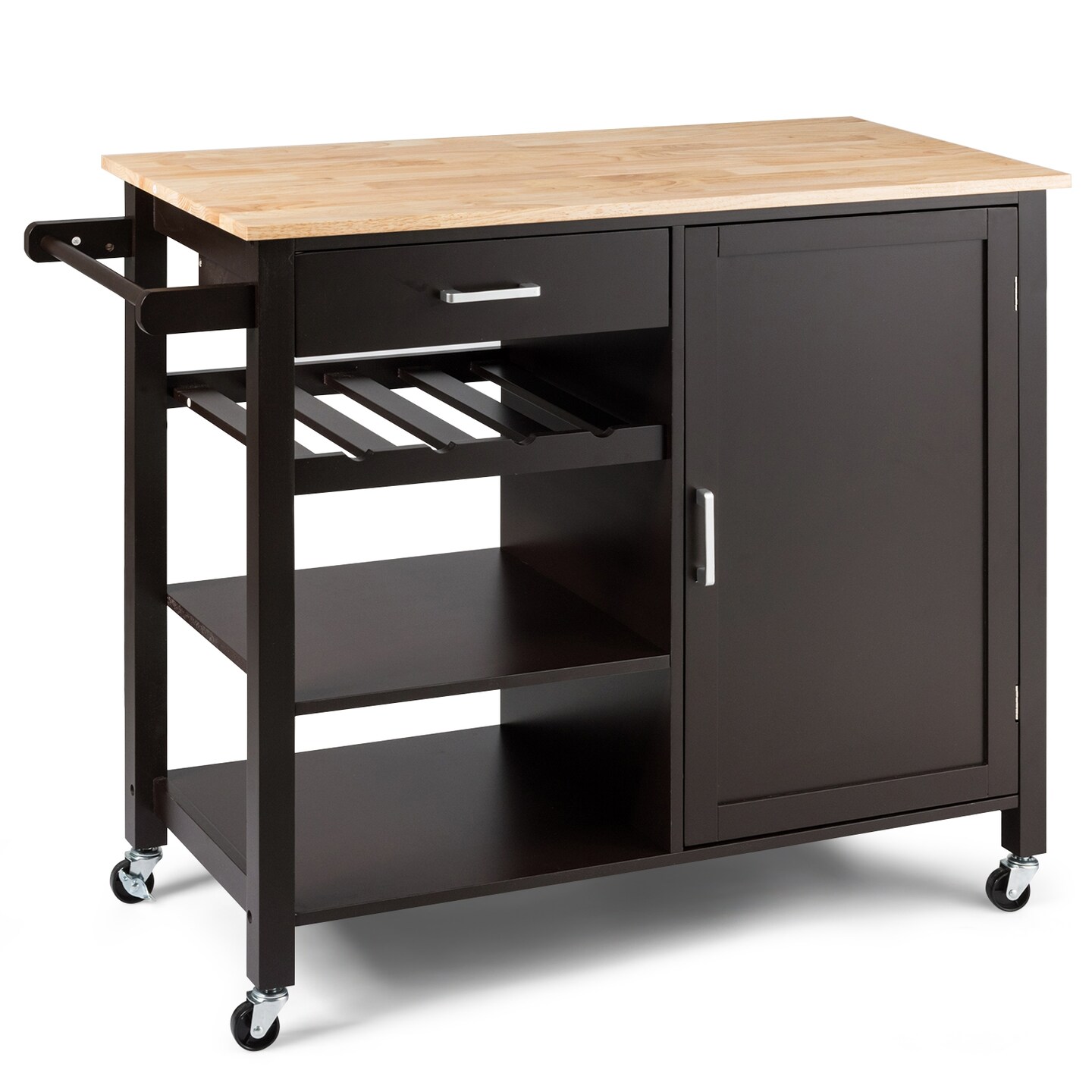 Kitchen Island Cart Rolling Serving Cart Wood Trolley with Adjustable Shelf