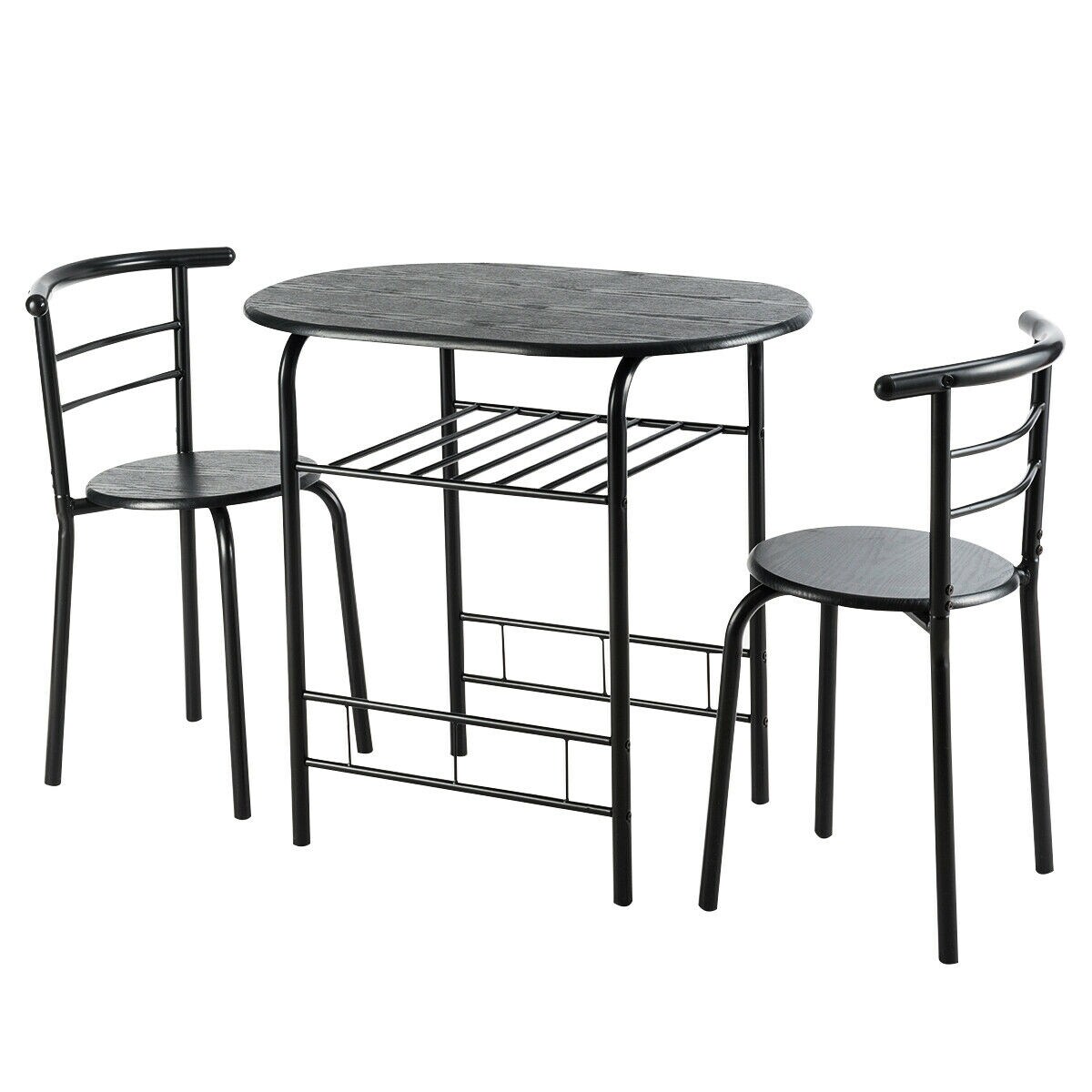 3-Piece Space-Saving Bistro Set with Wine Rack and Painted Steel Frame