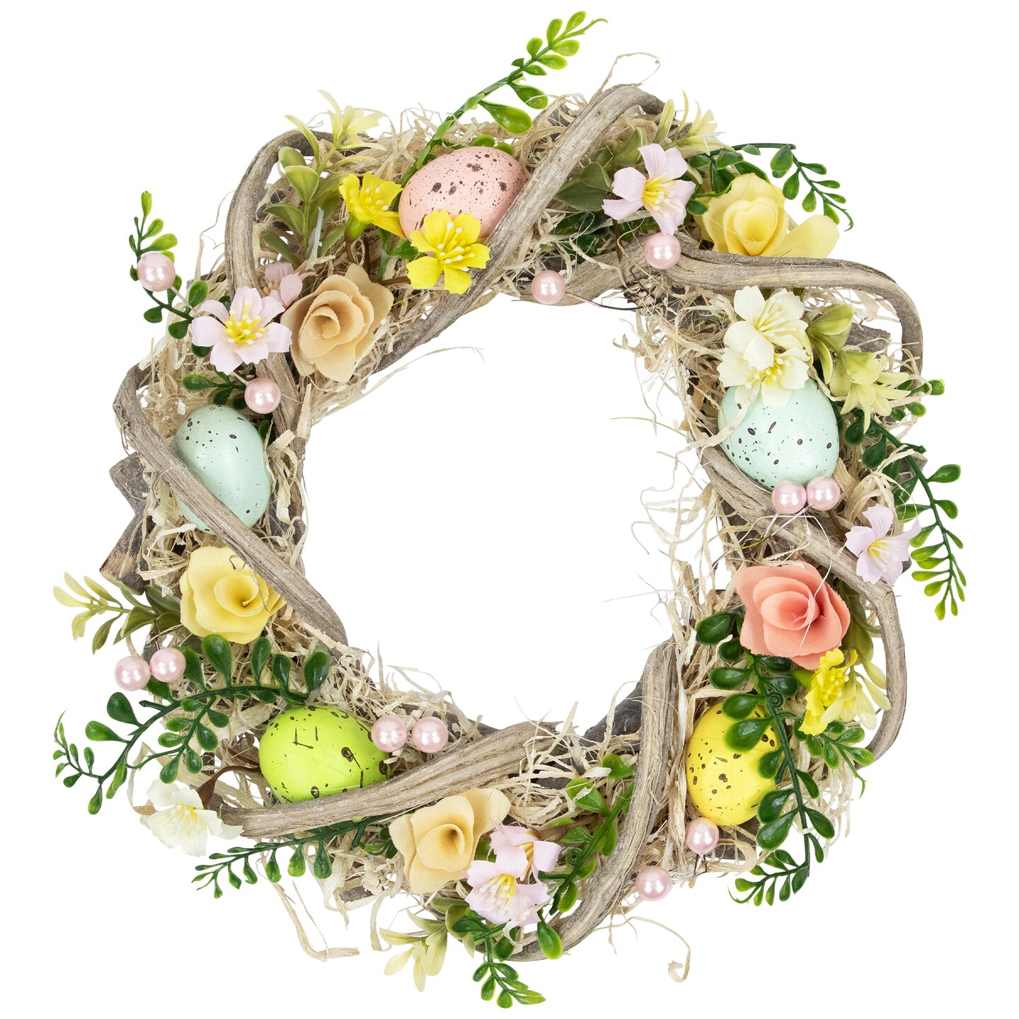 Northlight Flowers and Speckled Eggs Artificial Easter Wreath - 12&#x22;