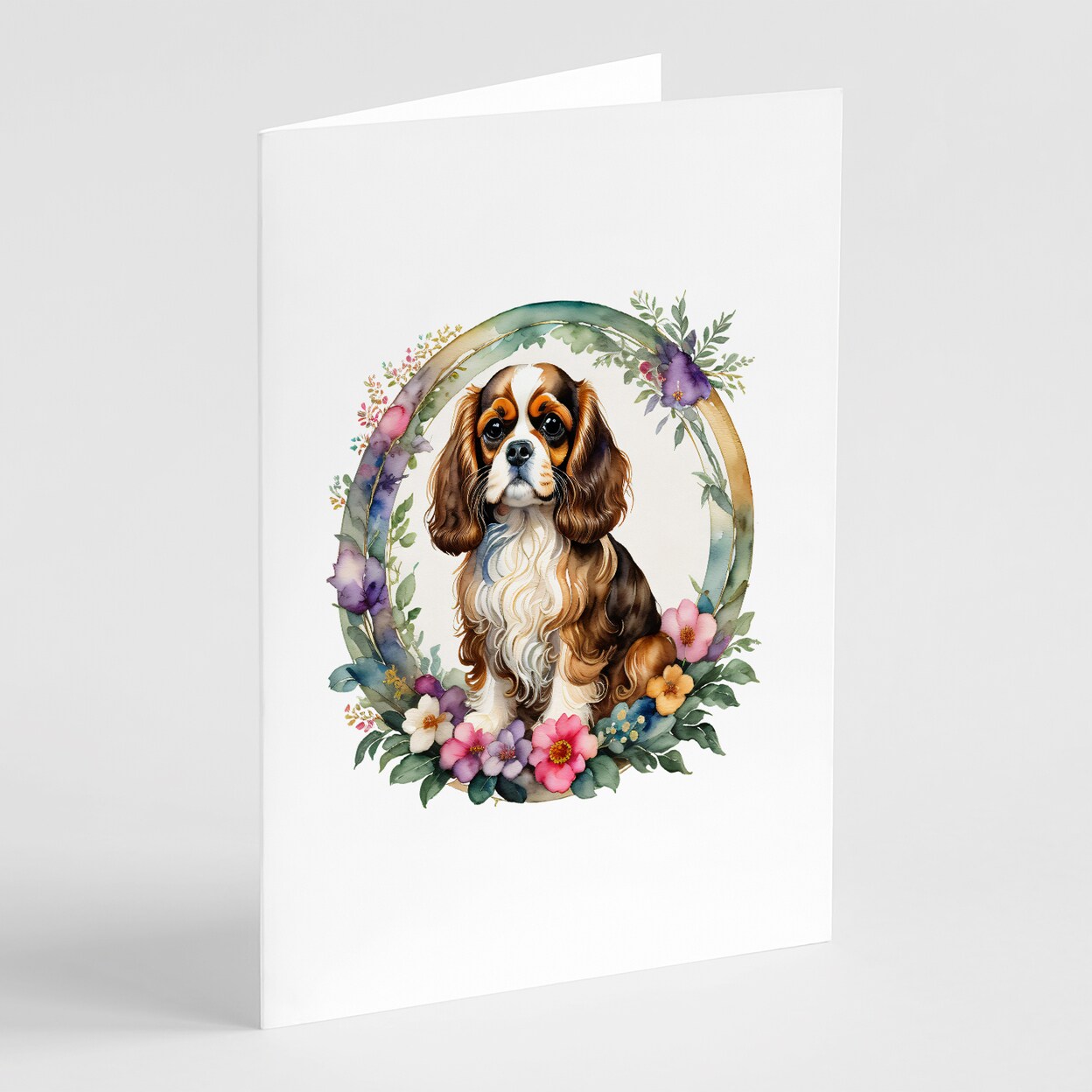 Caroline&#x27;s Treasures Cavalier Spaniel and Flowers Greeting Cards and Envelopes Pack of 8