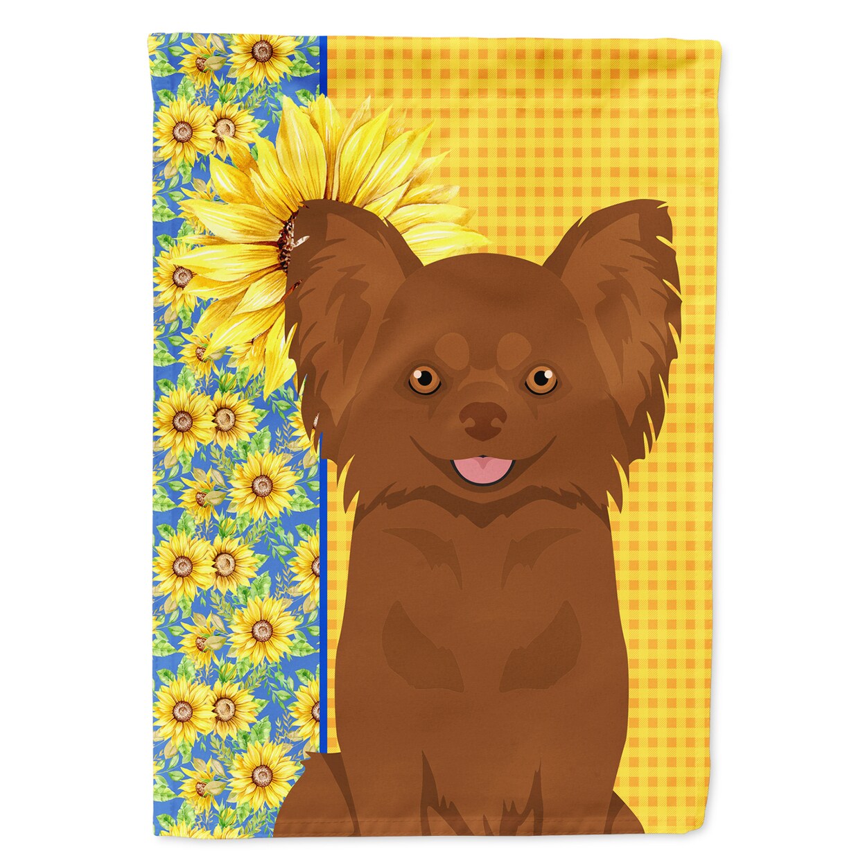 Caroline's Treasures Summer Sunflowers Longhaired Chocolate Chihuahua Flag Canvas House Size