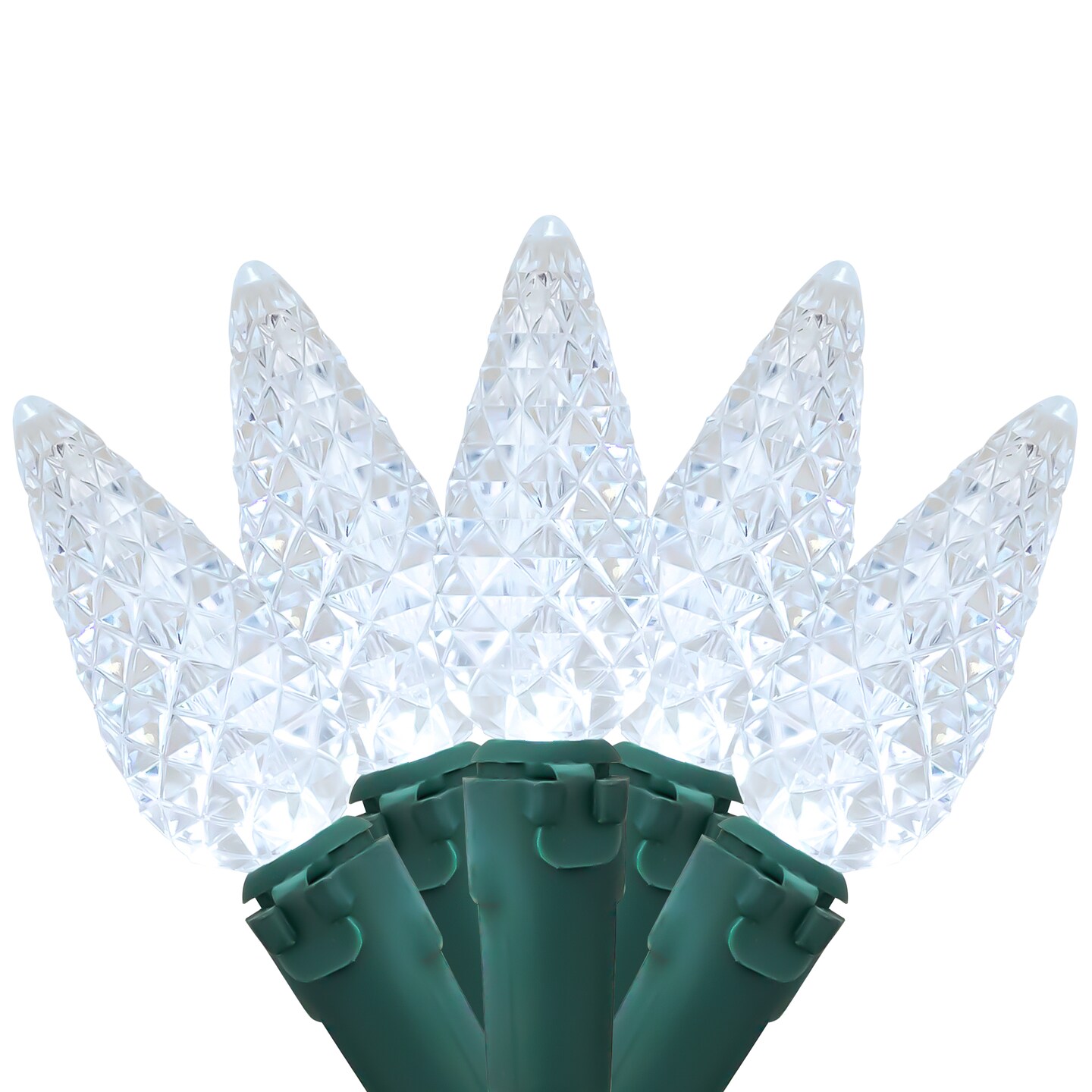 Northlight 200-Count Pure White LED Faceted C6 Christmas Lights, 66.25 ft Green Wire