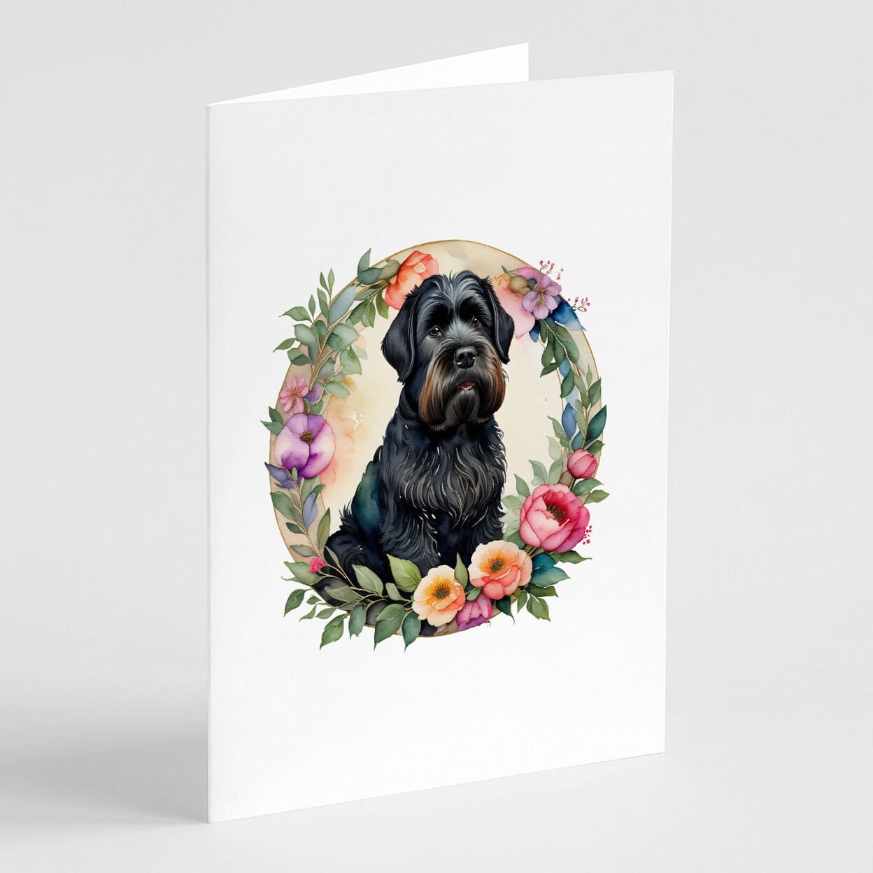 Caroline&#x27;s Treasures Black Russian Terrier and Flowers Greeting Cards and Envelopes Pack of 8
