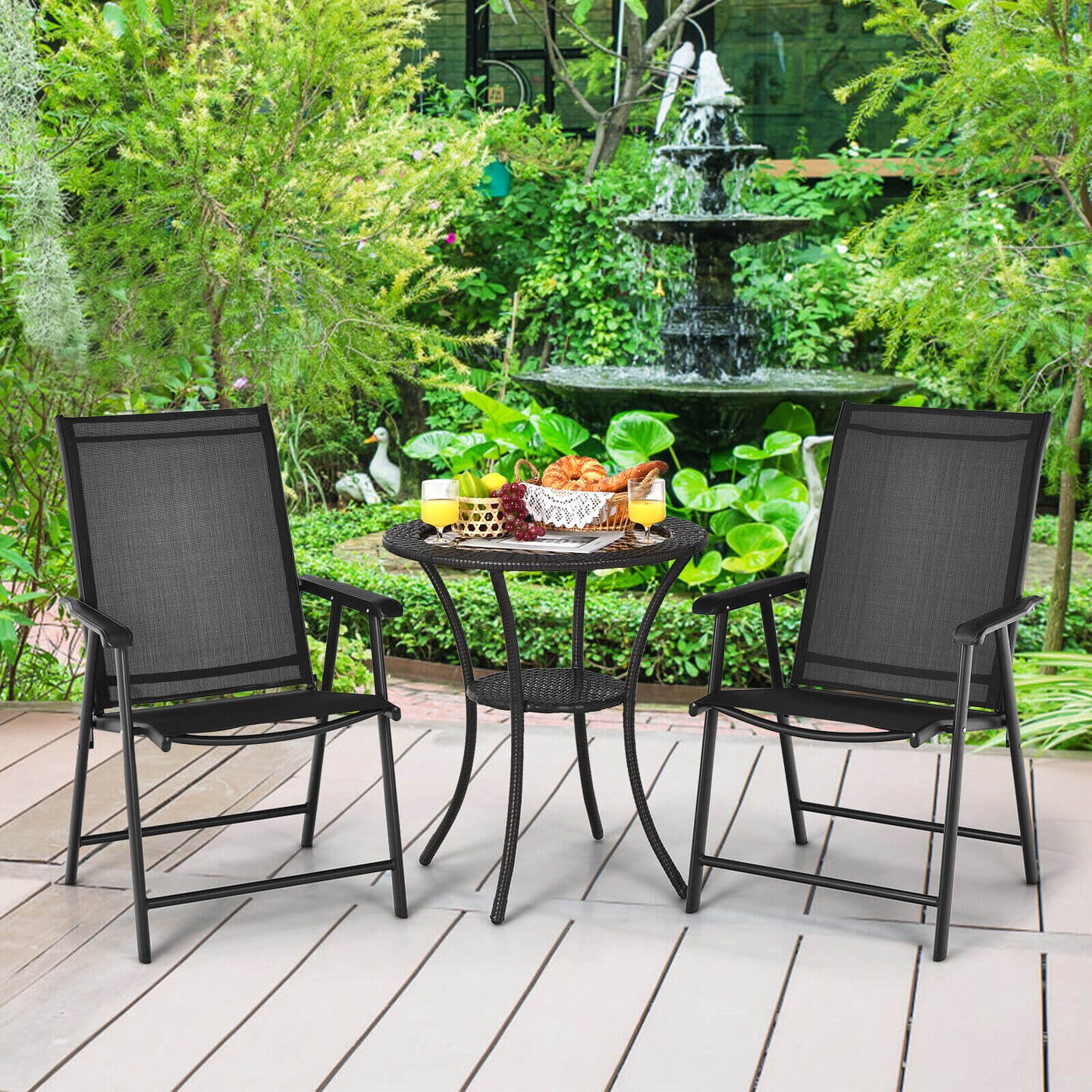 Set of 2 Outdoor Patio Folding Chairs with with 2 Ergonomic Armrests and Iron Frame