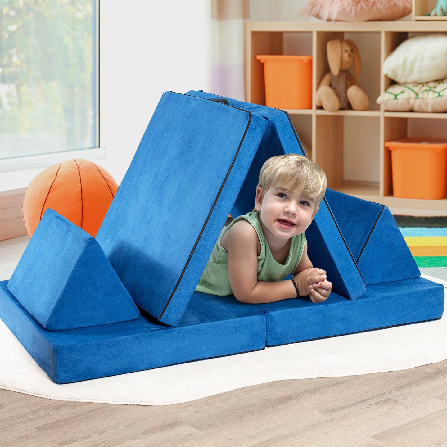4-Piece Convertible Kids Couch Set with 2 Folding Mats
