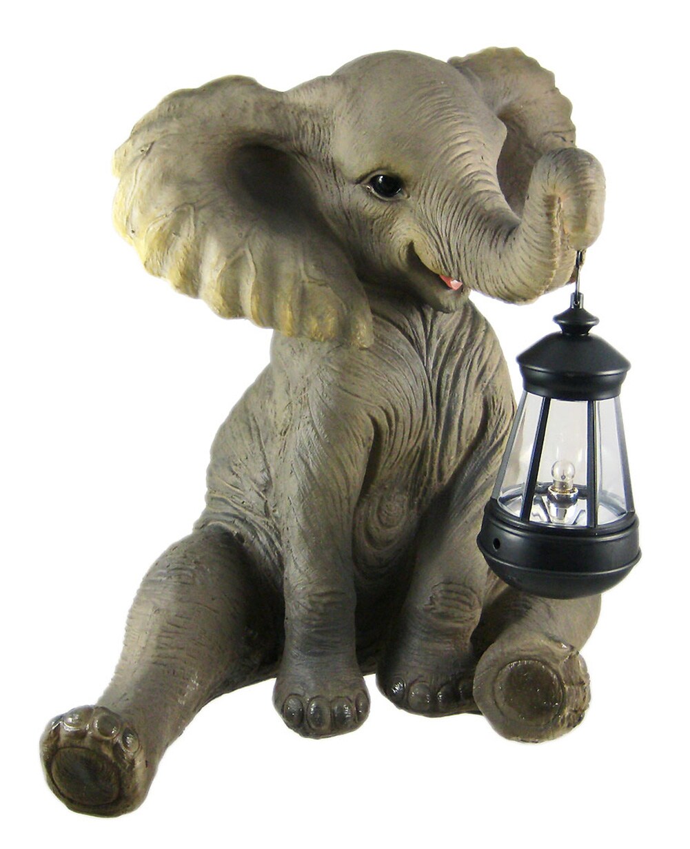 Cute African Elephant Porch / Garden Statue W/ Lantern