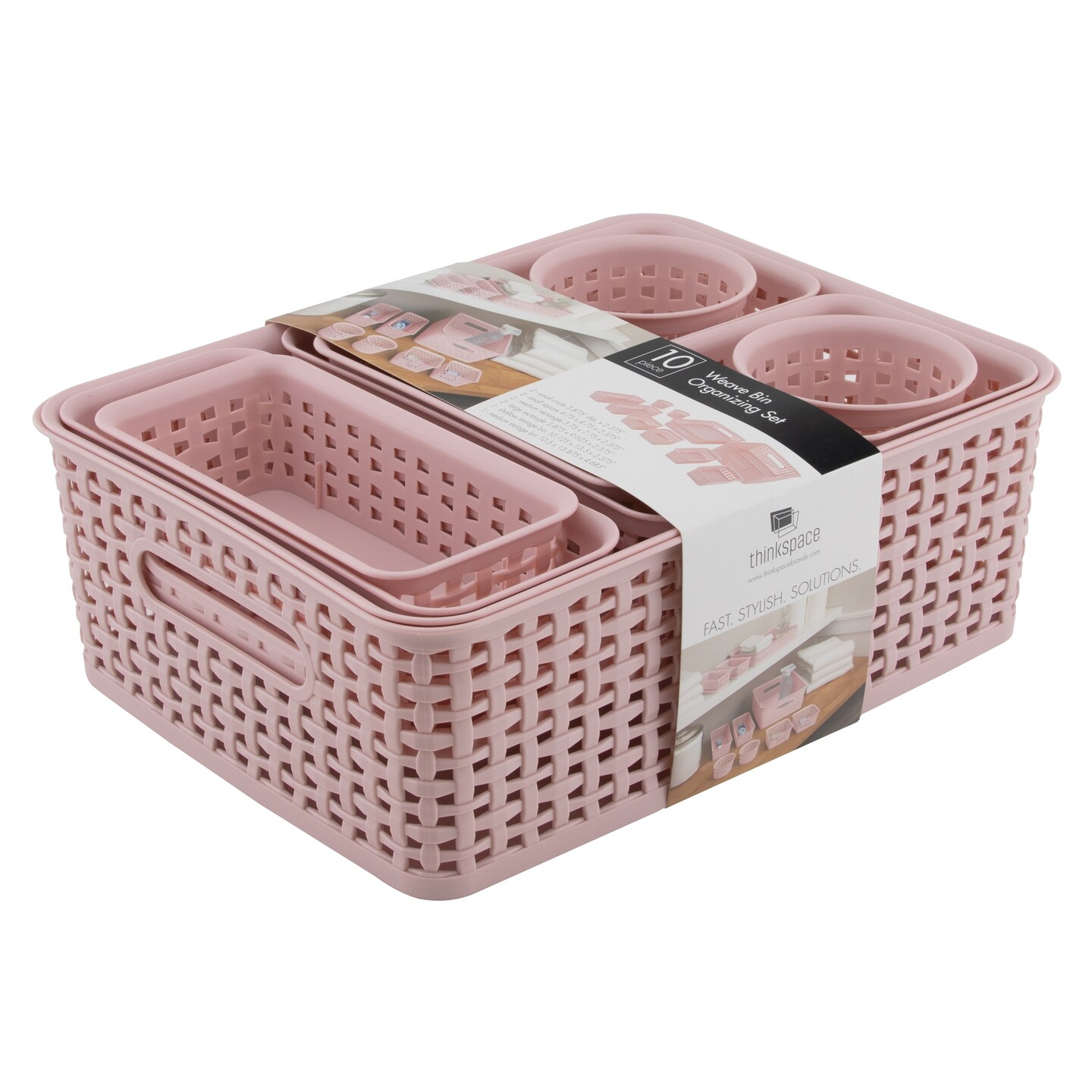 Storage Studios Weave Bins 10/Pkg-Pink, Assorted Sizes