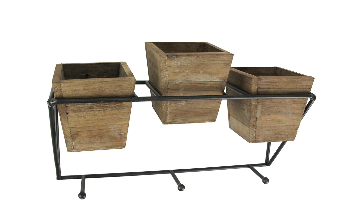 Wood and Wrought Iron Triple Planter Wall Hook Rack